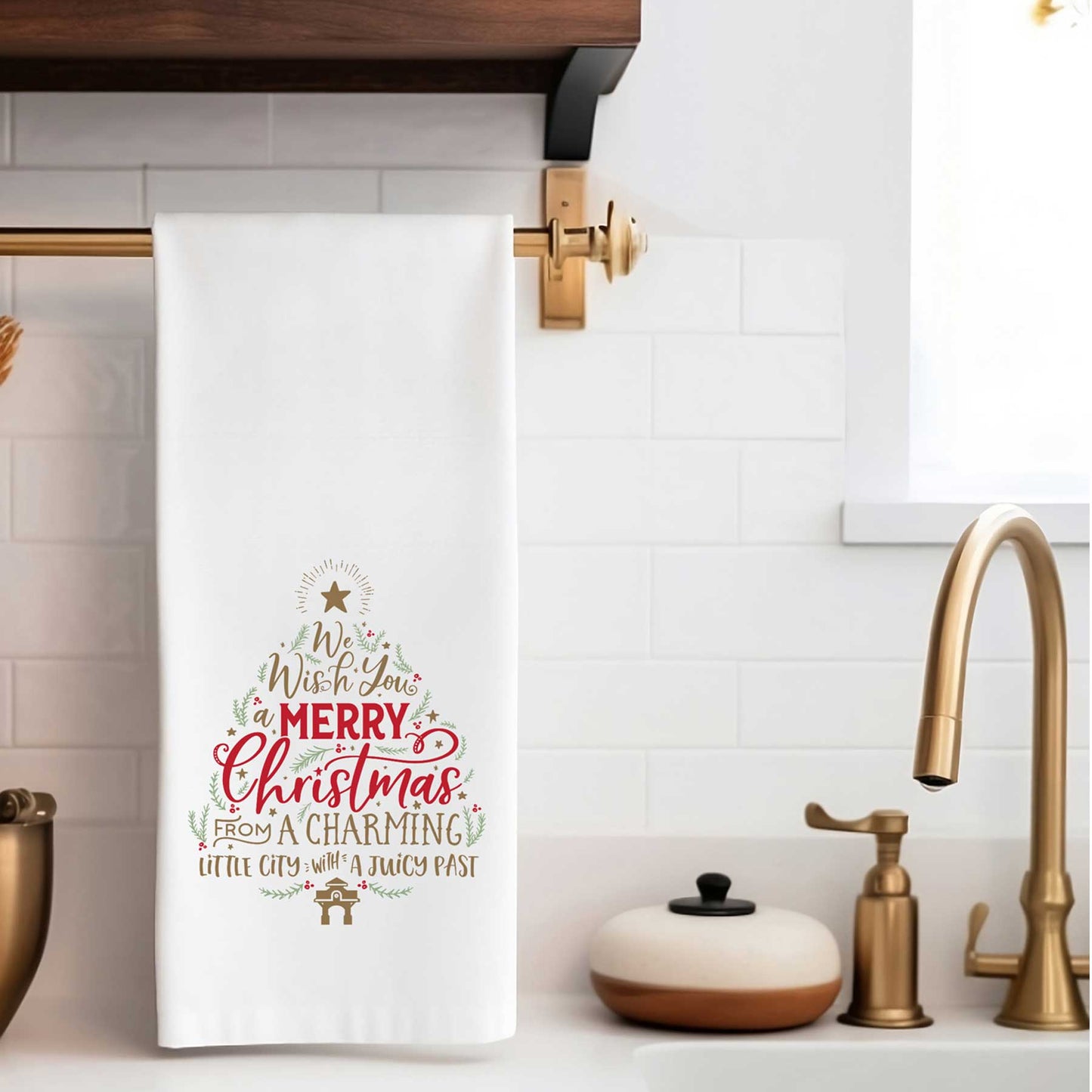 Merry Christmas from a Charming Little City | Holiday Tea Towel - A. B. Newton and Company