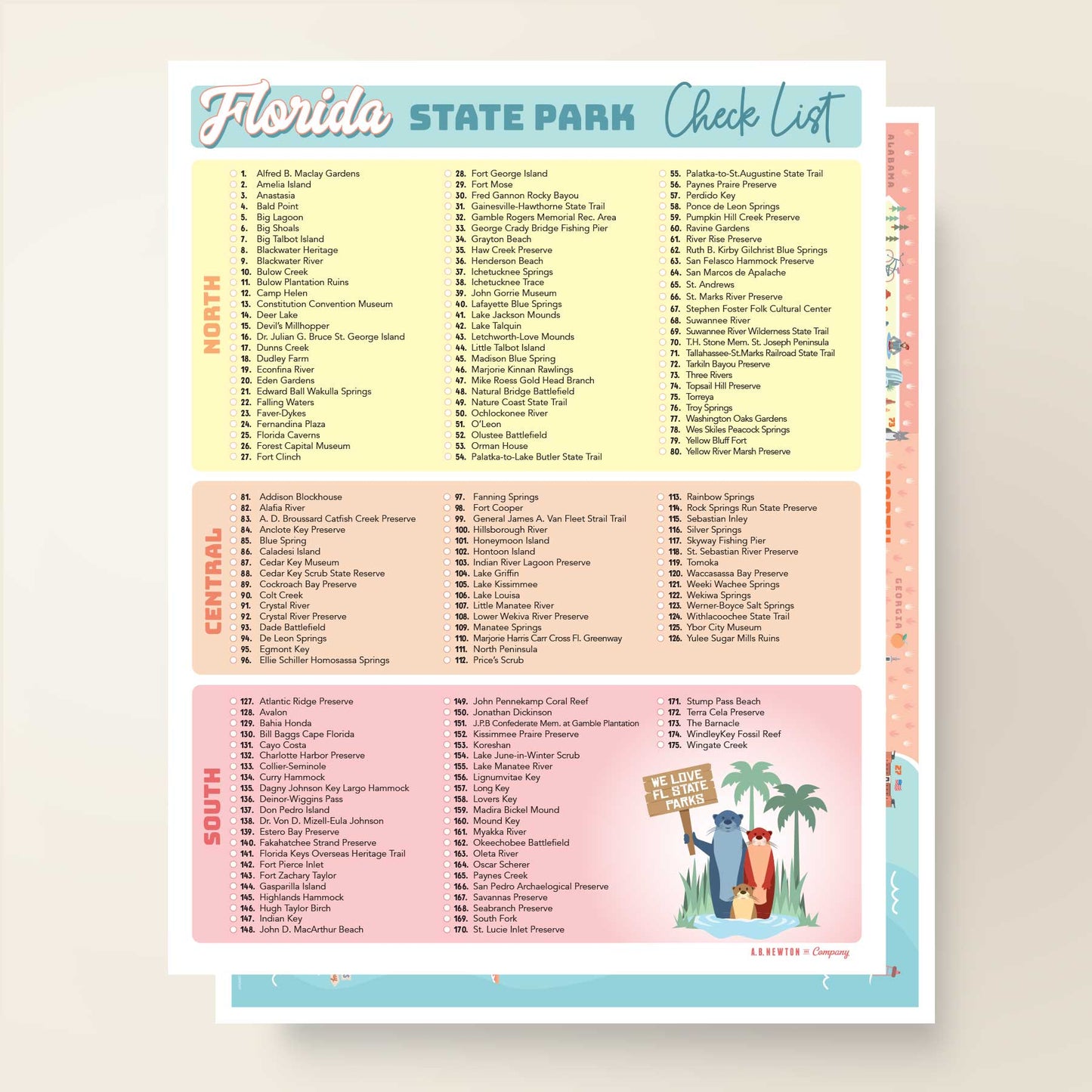 Florida State Parks | Adventure Map Poster, Checklist & Sticker - A. B. Newton and Company