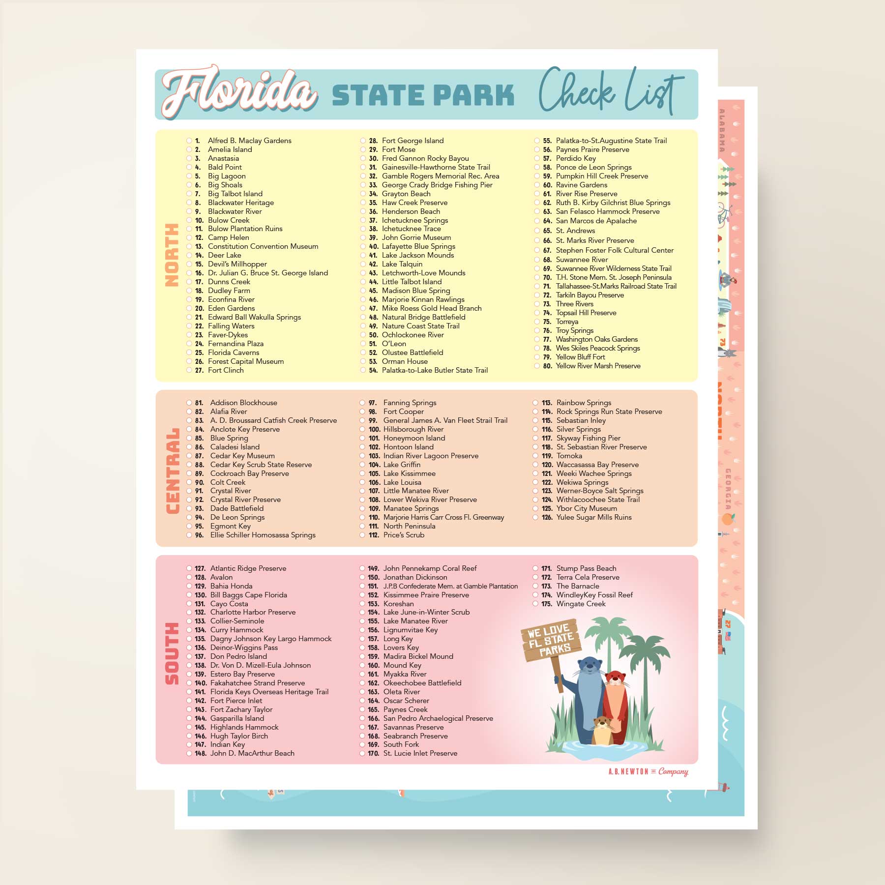 Florida State Parks | Adventure Map Poster, Checklist & Sticker - A. B. Newton and Company
