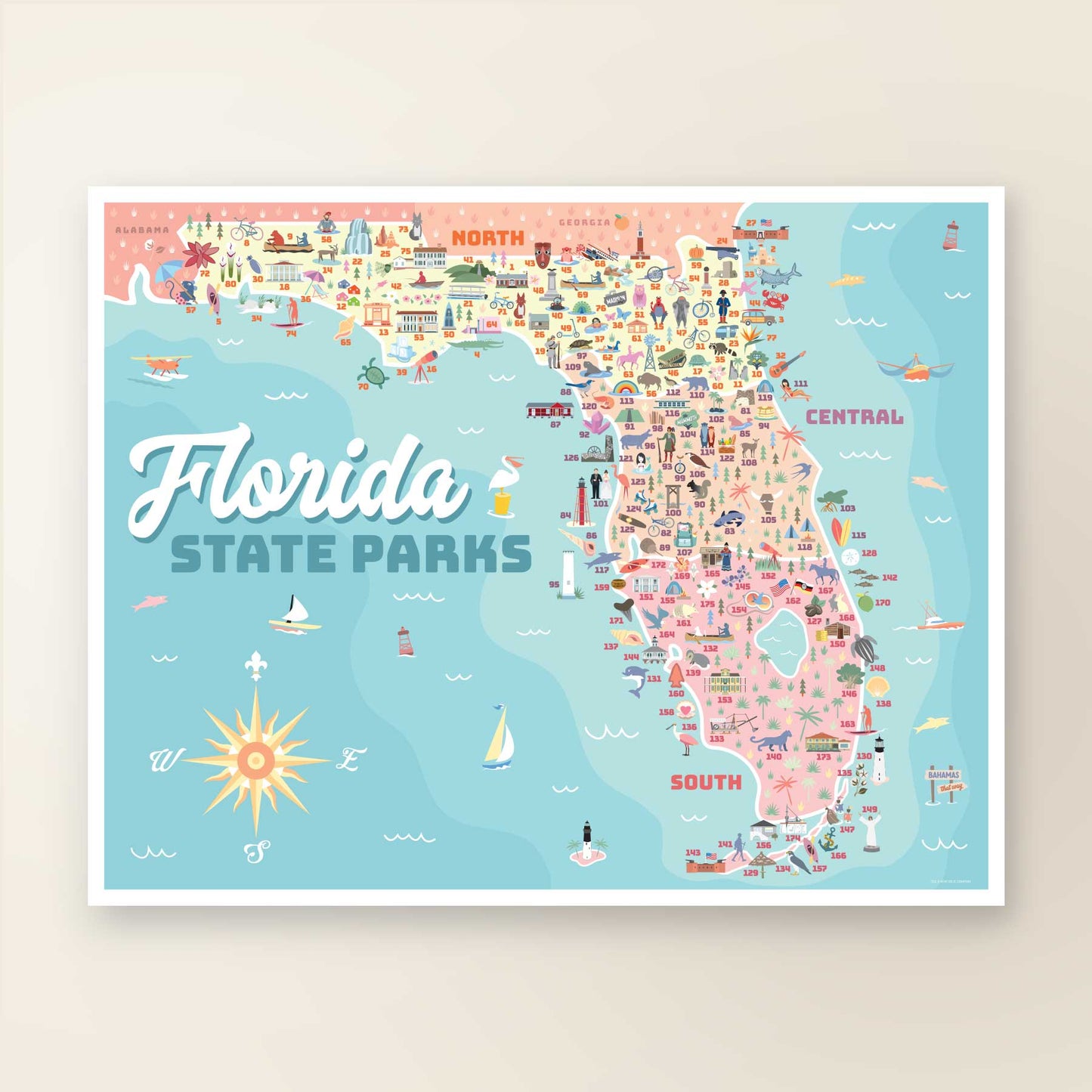 Florida State Parks | Adventure Map Poster, Checklist & Sticker - A. B. Newton and Company