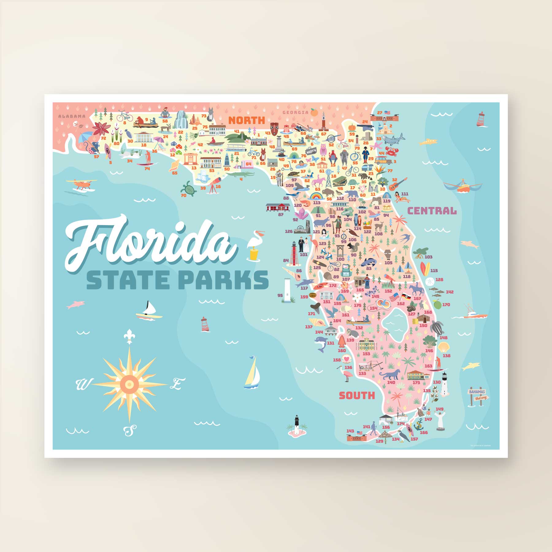 Florida State Parks | Adventure Map Poster, Checklist & Sticker - A. B. Newton and Company