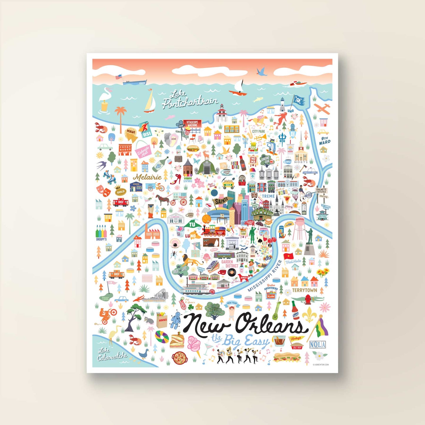 NEW ORLEANS, LA | City Series Map Art Print - A. B. Newton and Company