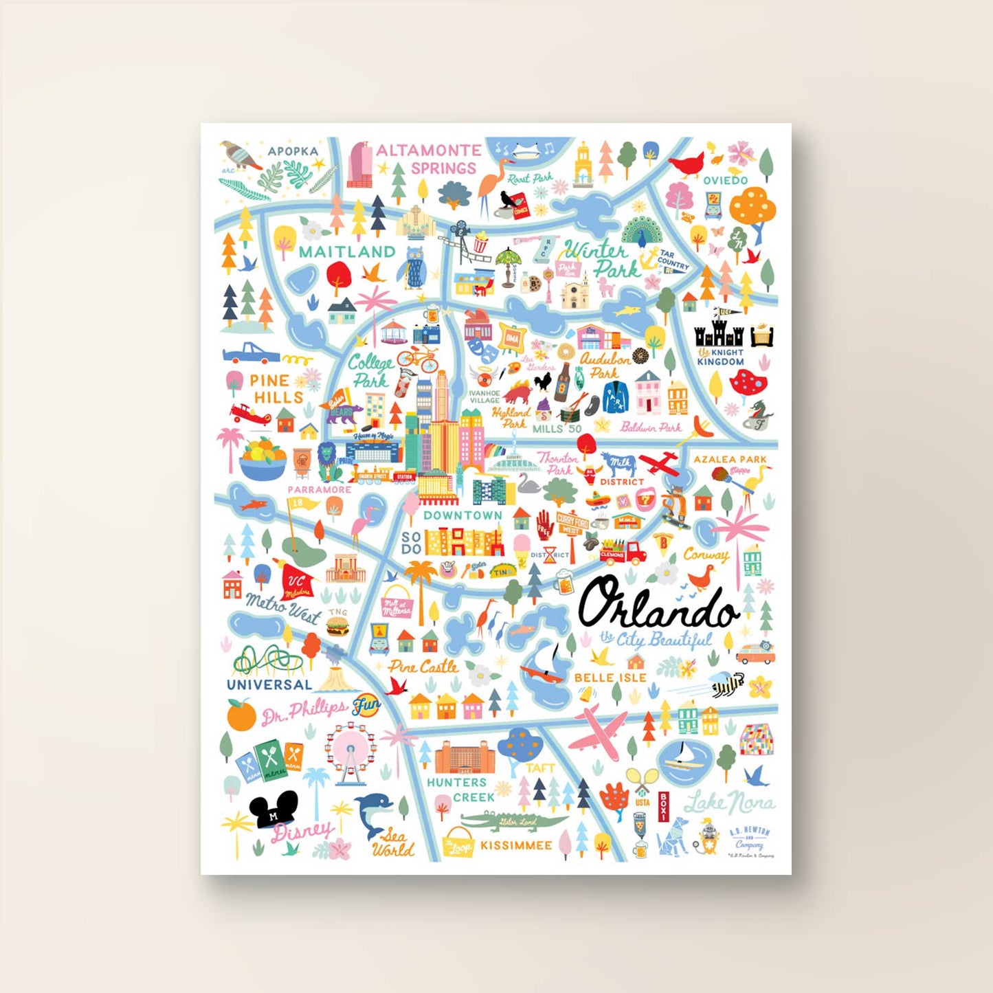 ORLANDO, FL | City Series Map Art Print - A. B. Newton and Company