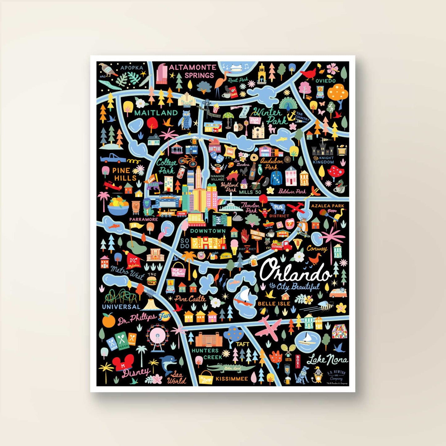 ORLANDO, FL | City Series Map Art Print - A. B. Newton and Company