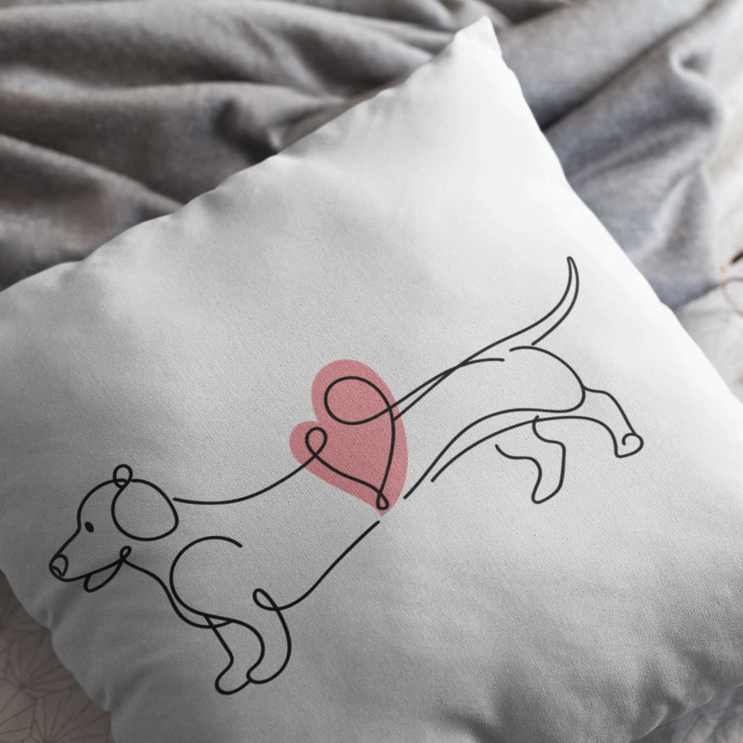 Dachshund Love | Pink Heart | Valentine's Day Throw Pillow - A. B. Newton and Company