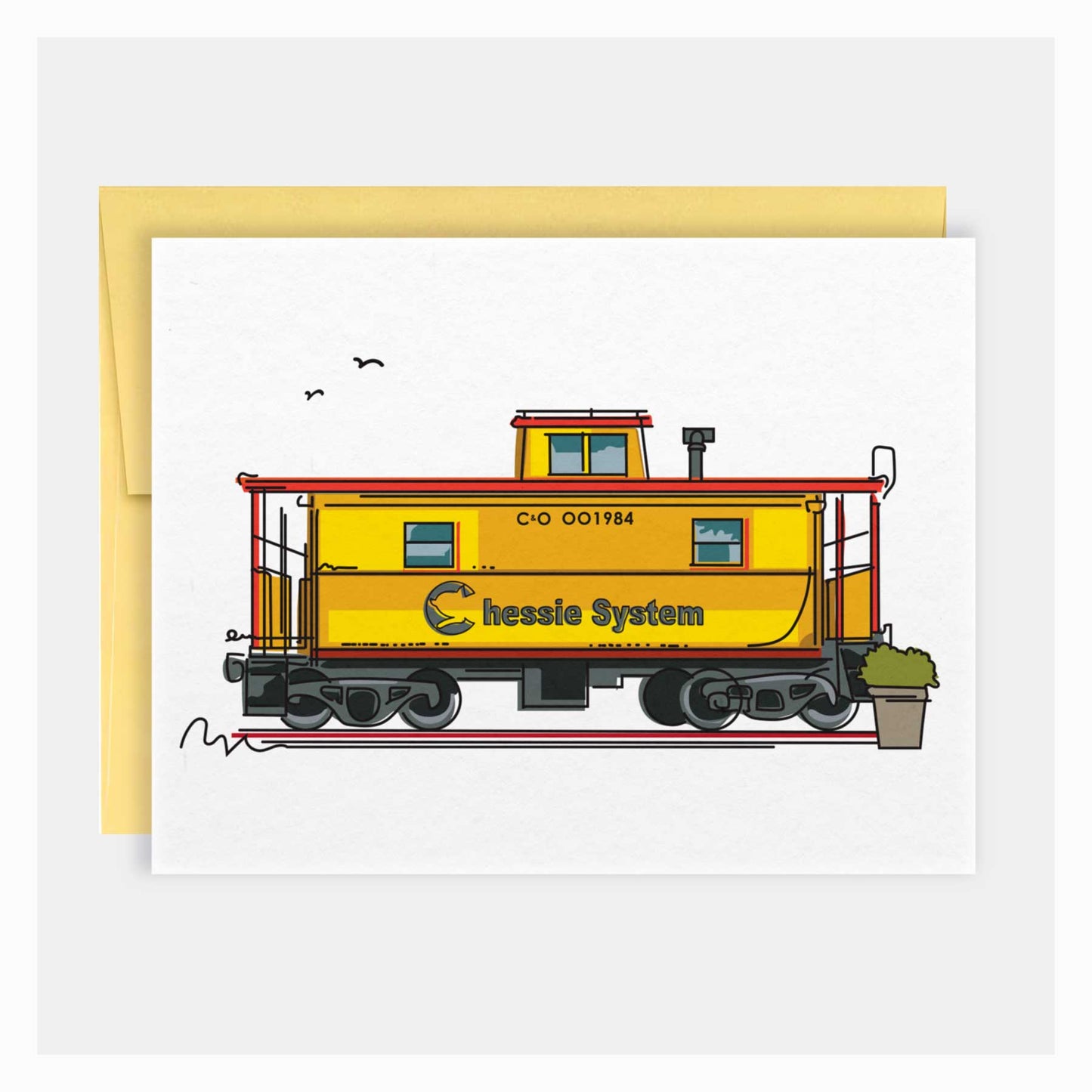 Yellow Caboose | Winter Garden Landmark Series | Greeting Card