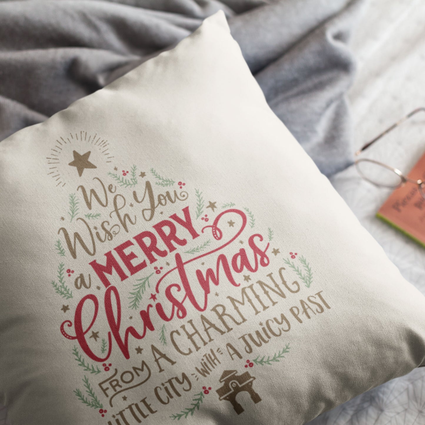 Merry Christmas from a Charming Little City | Christmas Throw Pillow - A. B. Newton and Company