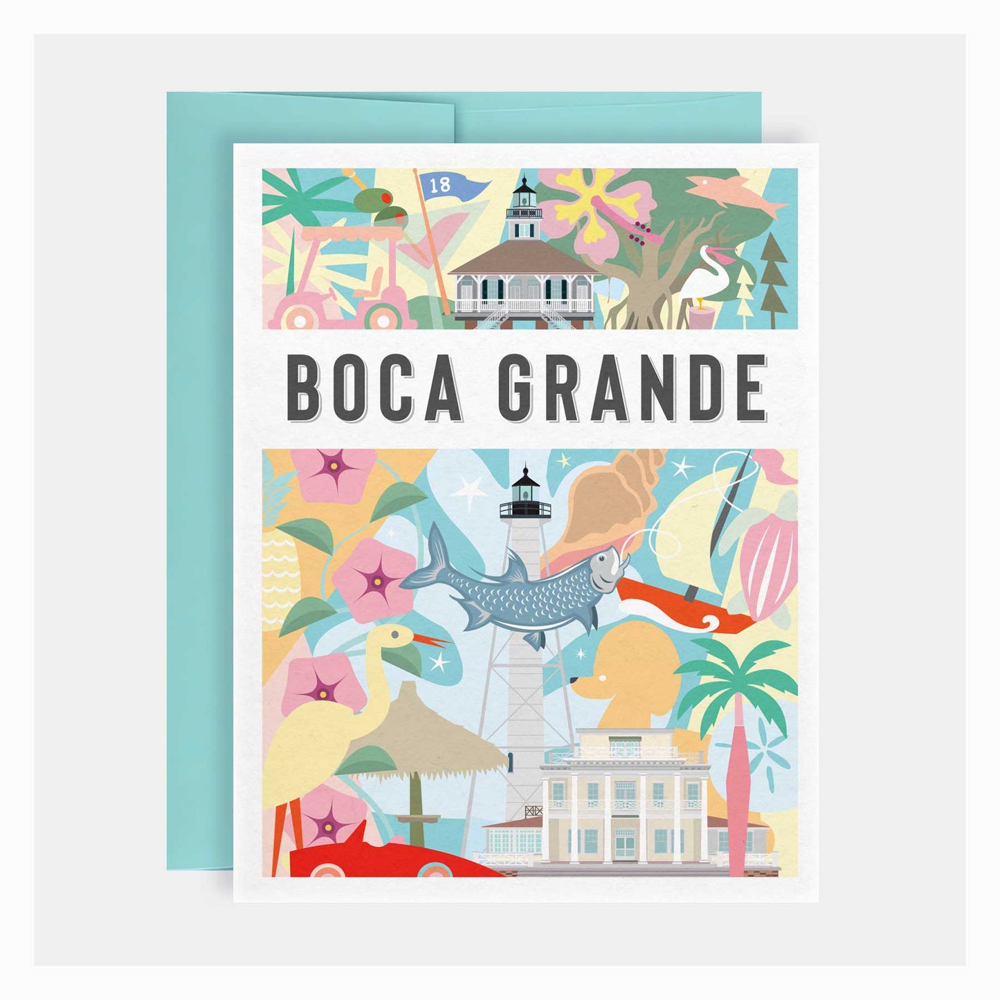 Boca Grande Greeting Card | Montage | Single and 8 Pack - A. B. Newton and Company