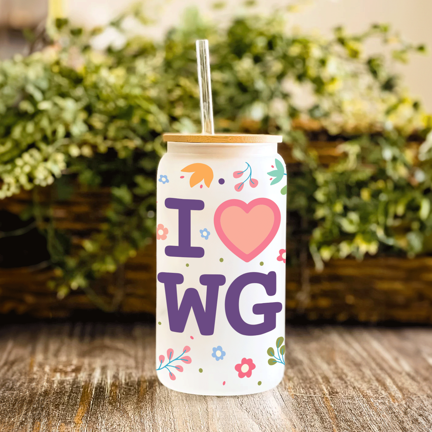 I Love Winter Garden | Clear 16 oz Glass with lid and straw - A. B. Newton and Company