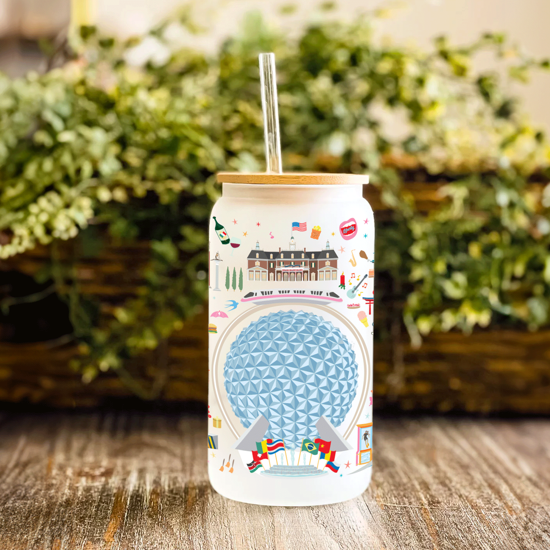 World Of Tomorrow | Frosted 16 oz Glass with lid and straw - A. B. Newton and Company