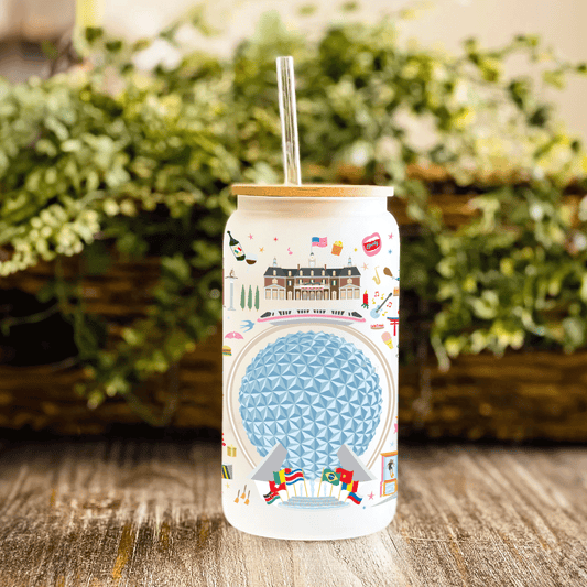 World Of Tomorrow | Frosted 16 oz Glass with lid and straw - A. B. Newton and Company