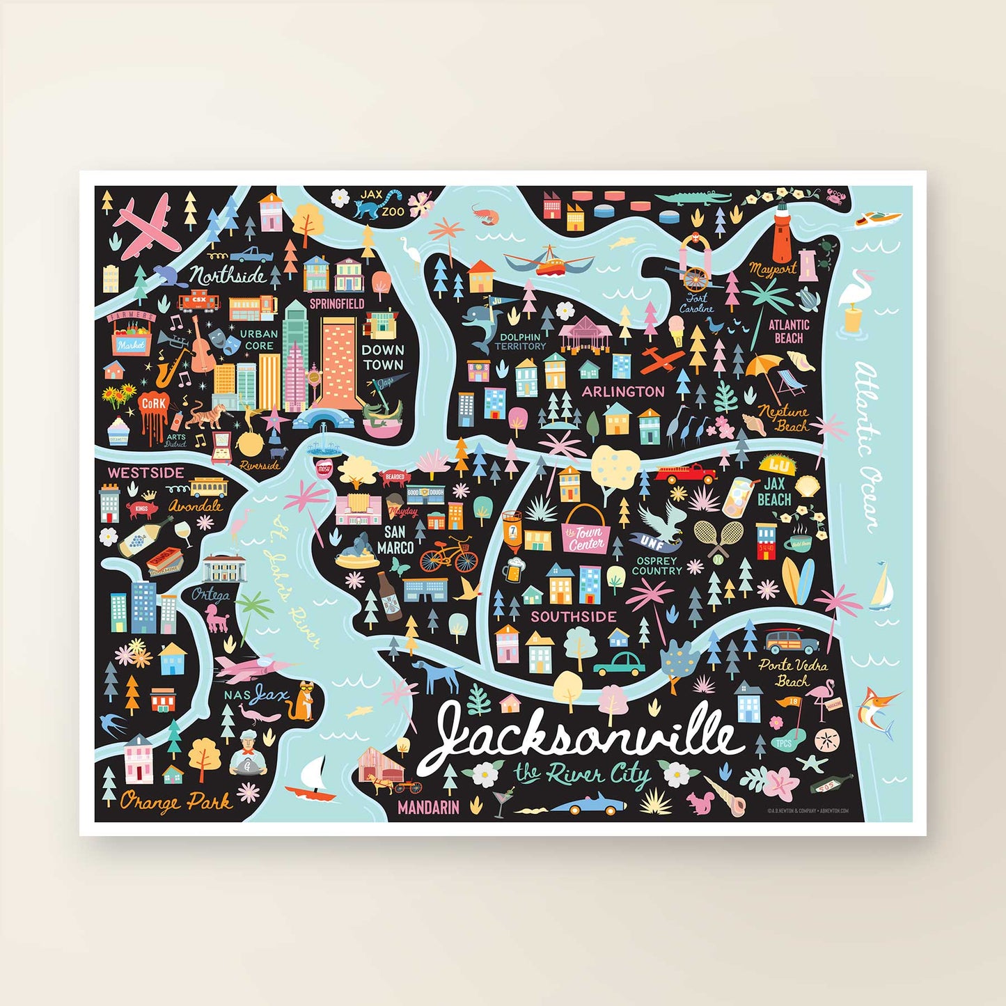 JACKSONVILLE, FL | City Series Map Art Print - A. B. Newton and Company