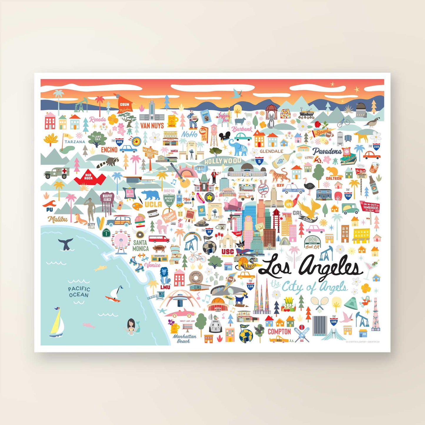 LOS ANGELES, CA | Horizontal | City Series Map Art Print - A. B. Newton and Company