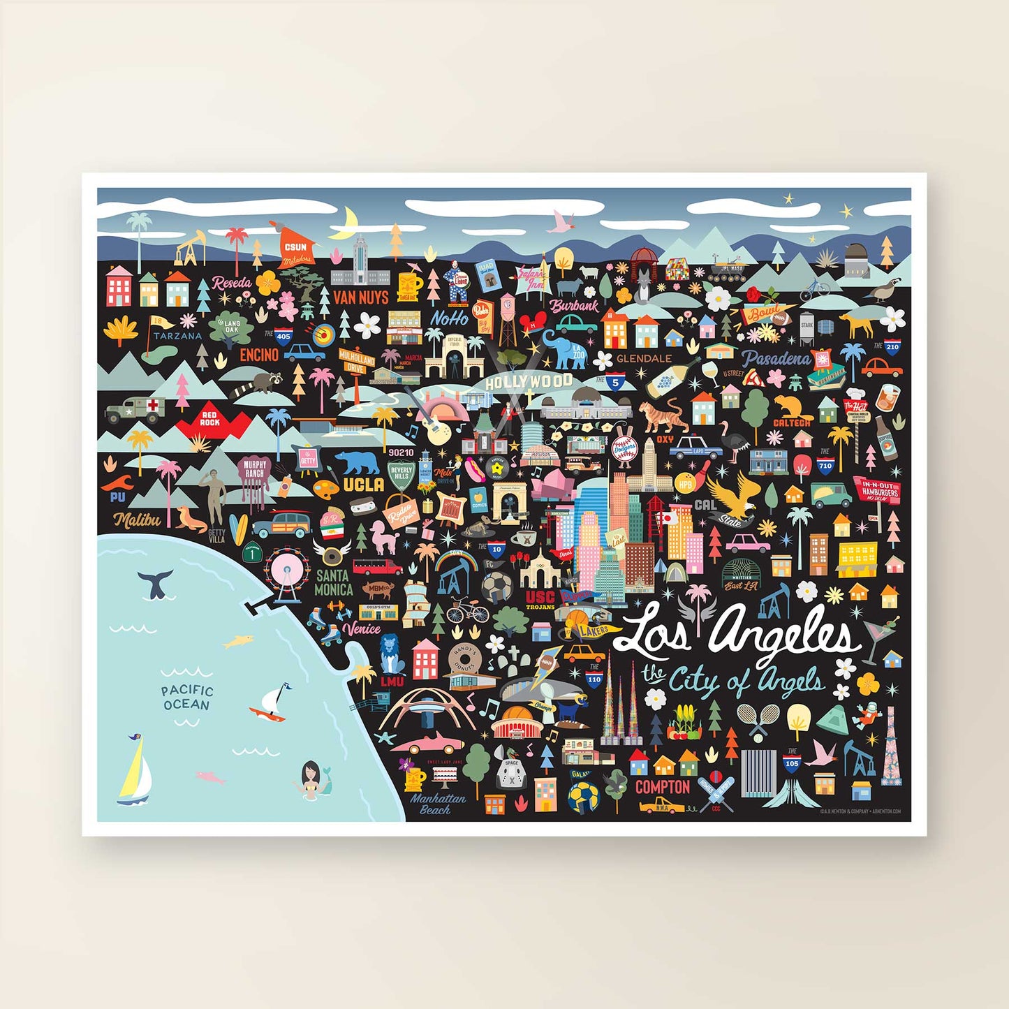 LOS ANGELES, CA | Horizontal | City Series Map Art Print - A. B. Newton and Company
