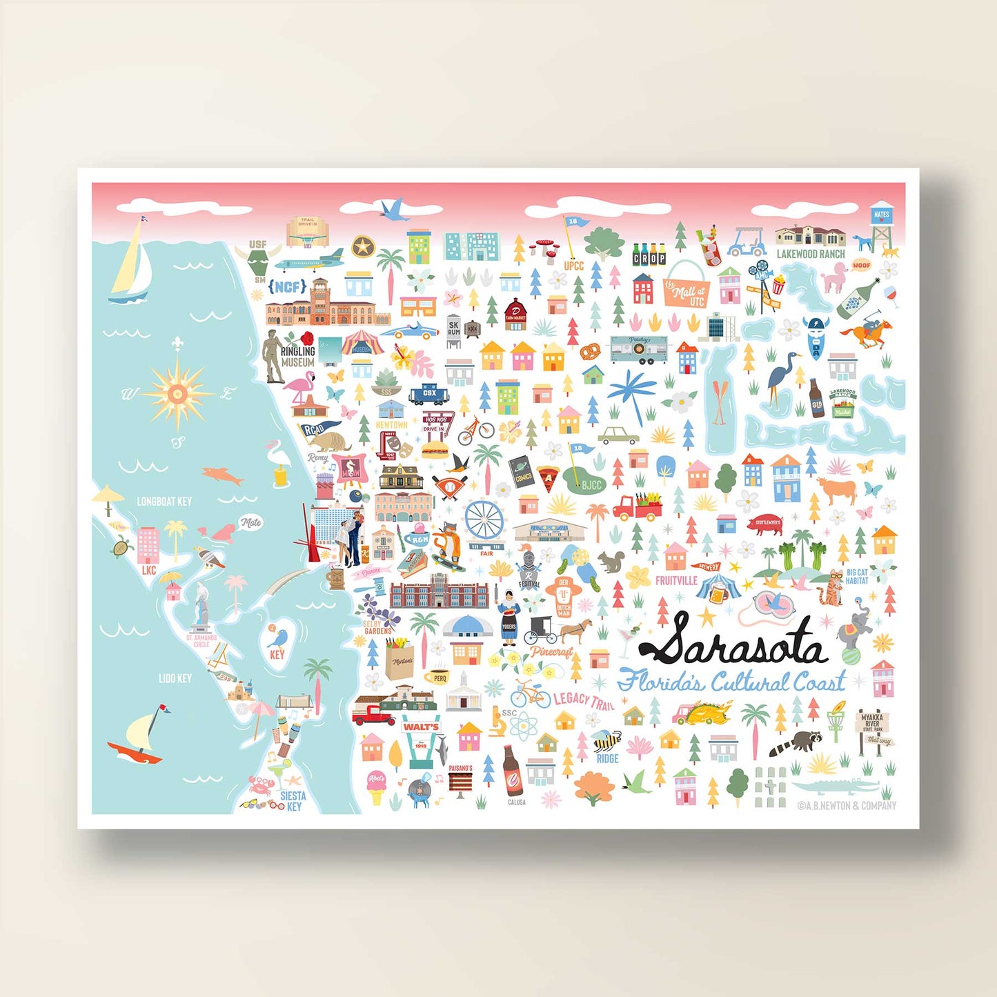 SARASOTA, FL | City Series Map Art Print - A. B. Newton and Company
