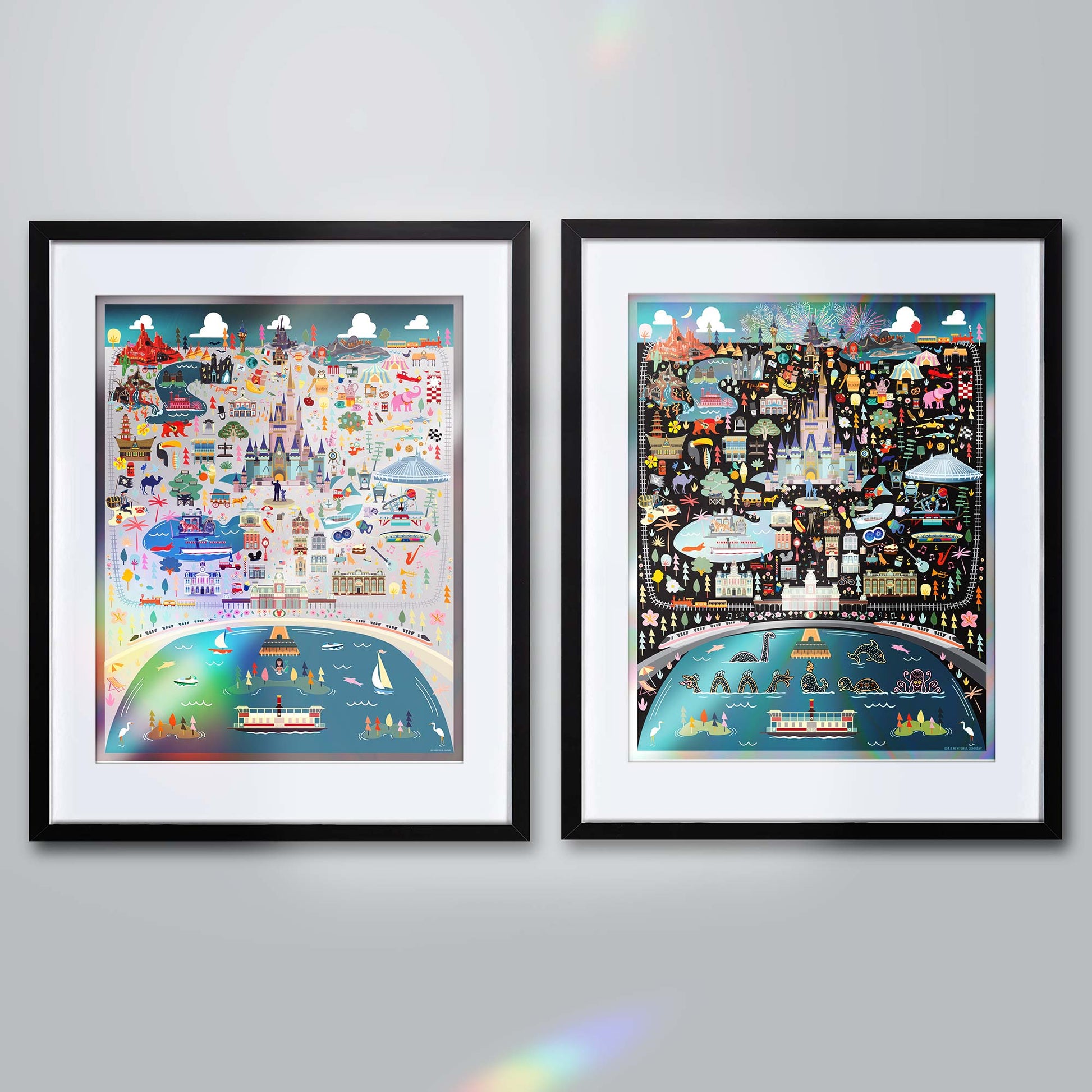 50th Anniversary Holographic Magic Kingdom Print | Day & Night | Orlando Theme Park Series - A. B. Newton and Company