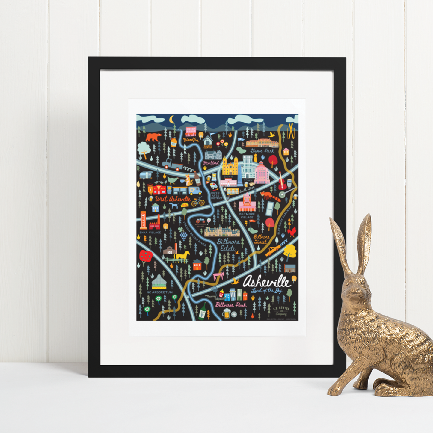 City of Asheville North Carolina | Area Map Art Print - A. B. Newton and Company