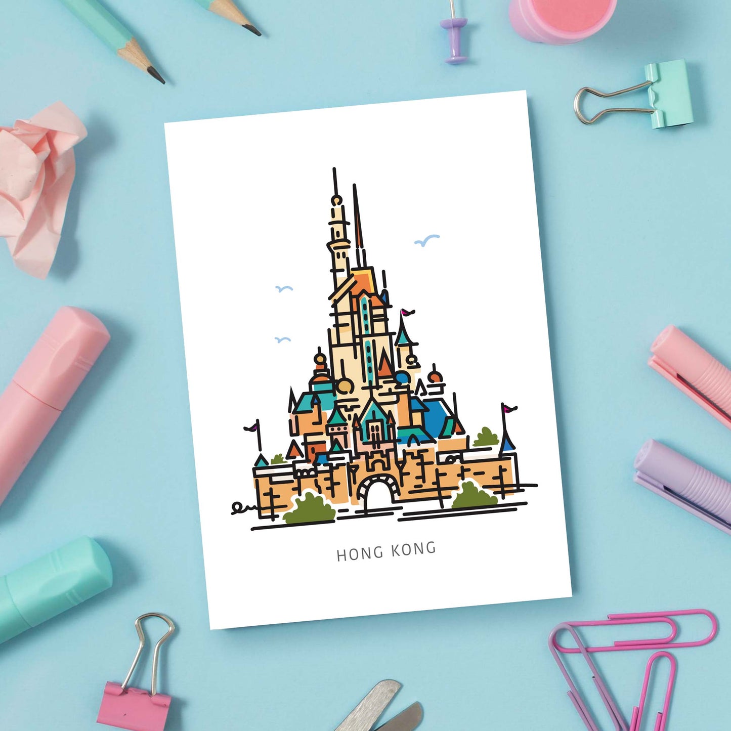 Princess Castle HONG KONG Postcard | 5x7 | Theme Park Series - A. B. Newton and Company