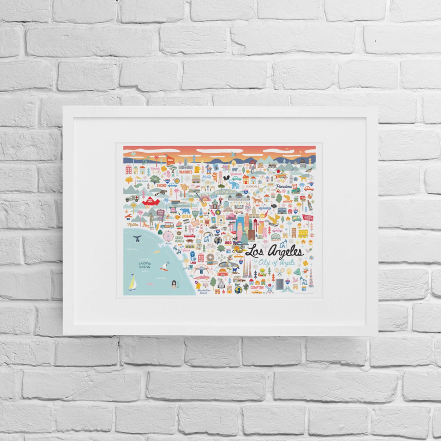 LOS ANGELES, CA | Horizontal | City Series Map Art Print - A. B. Newton and Company