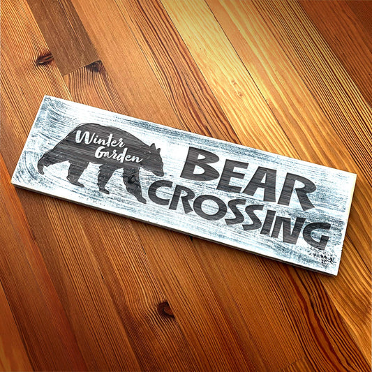 Winter Garden Bear Crossing - Handcrafted Artisan Wood Sign - A. B. Newton and Company