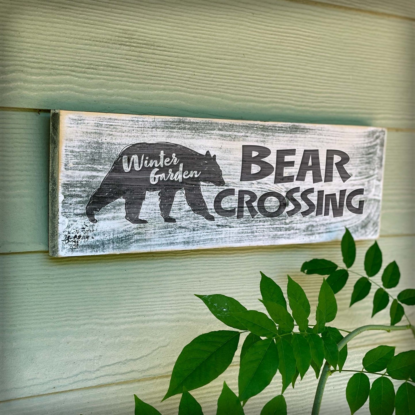 Winter Garden Bear Crossing - Handcrafted Artisan Wood Sign