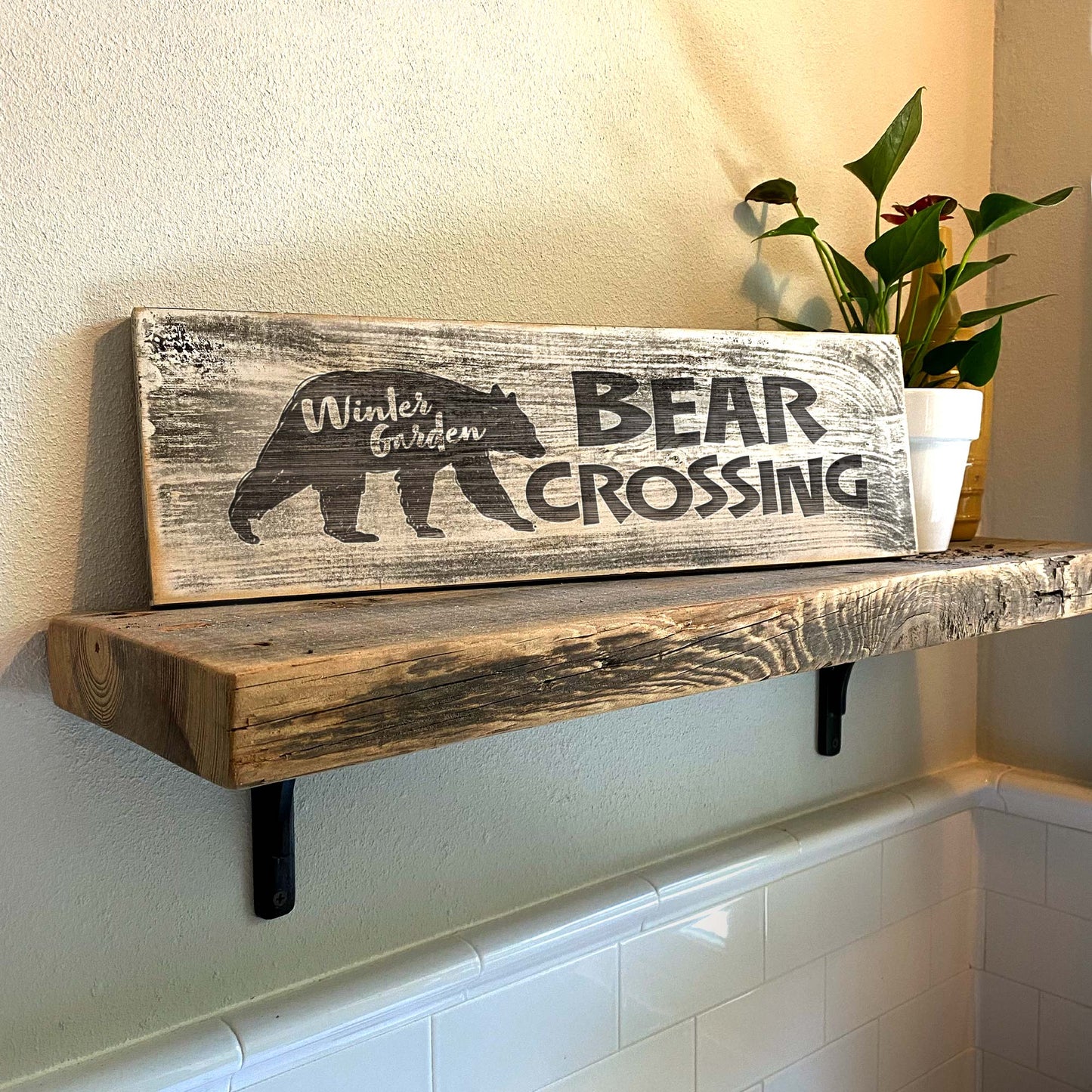Winter Garden Bear Crossing - Handcrafted Artisan Wood Sign