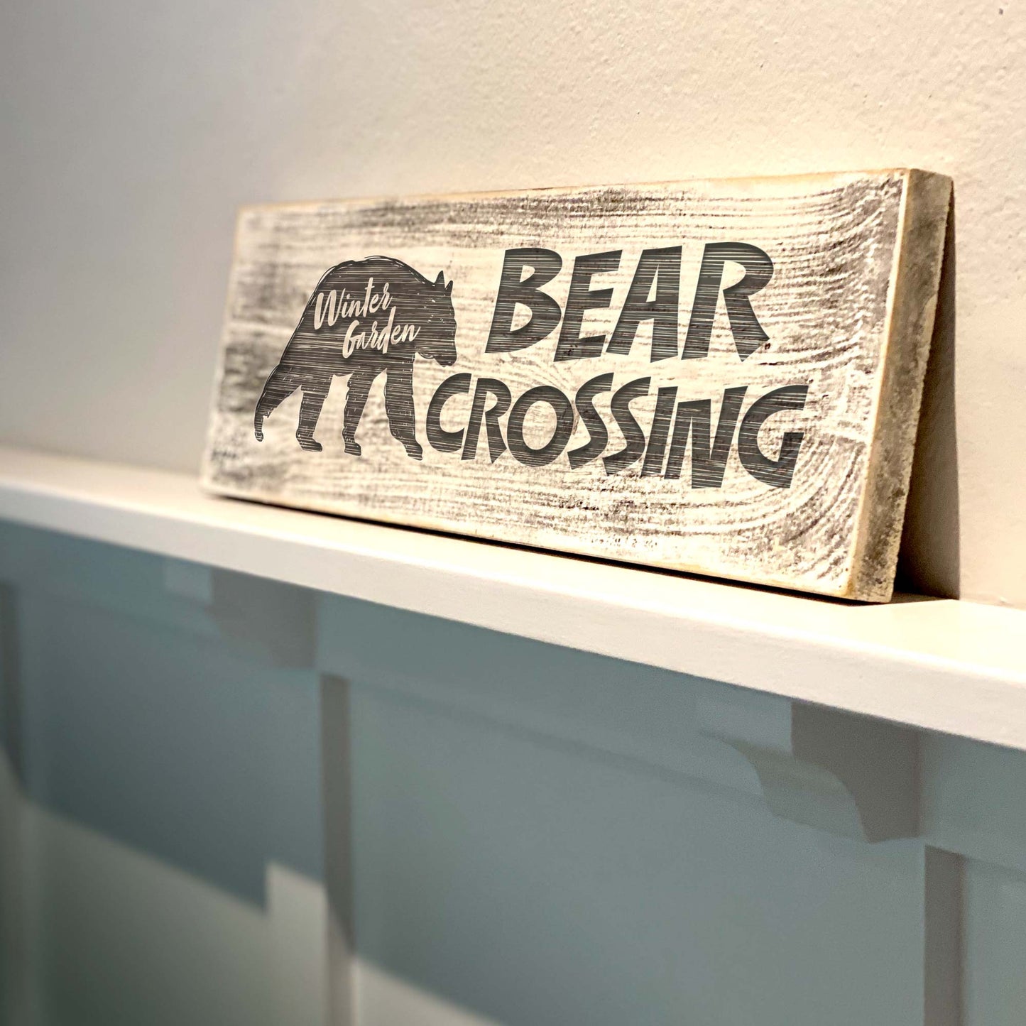 Winter Garden Bear Crossing - Handcrafted Artisan Wood Sign