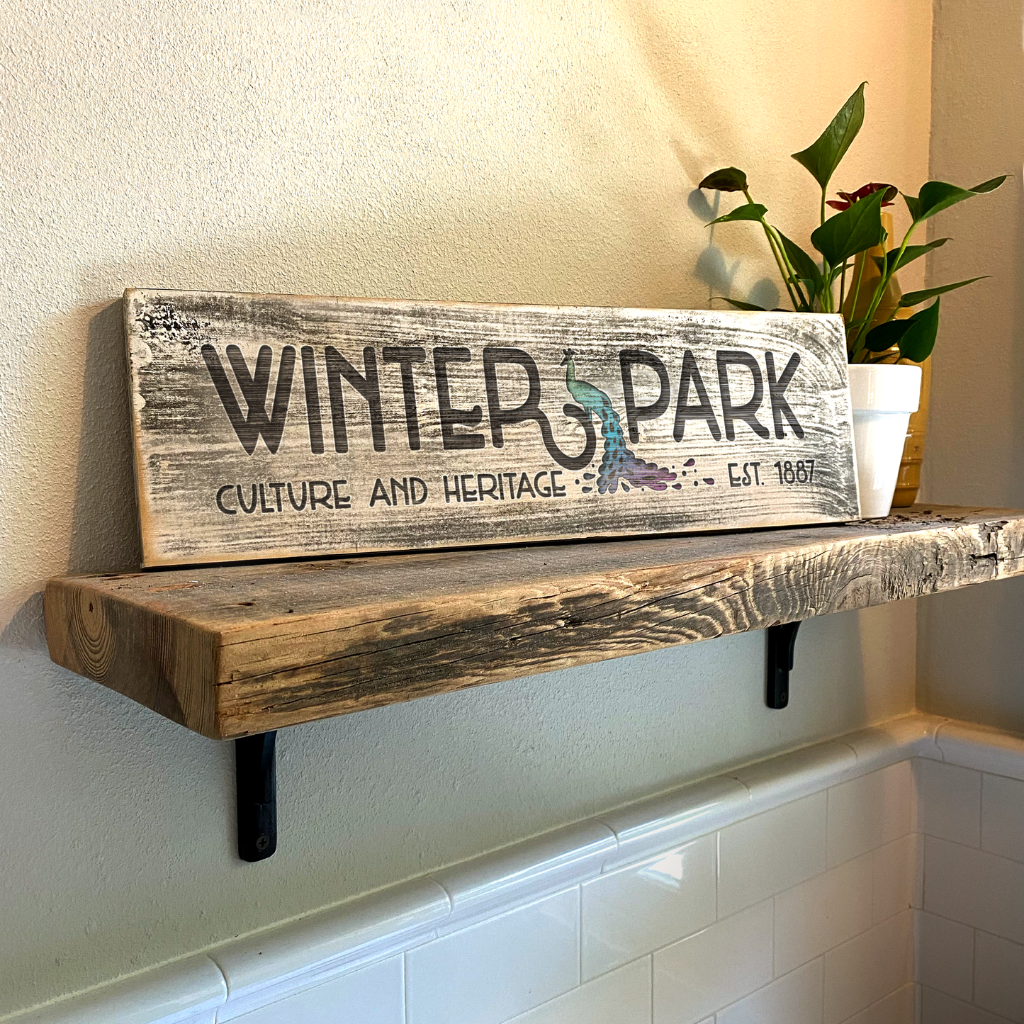 Winter Park Peacock - Handcrafted Artisan Wood Sign