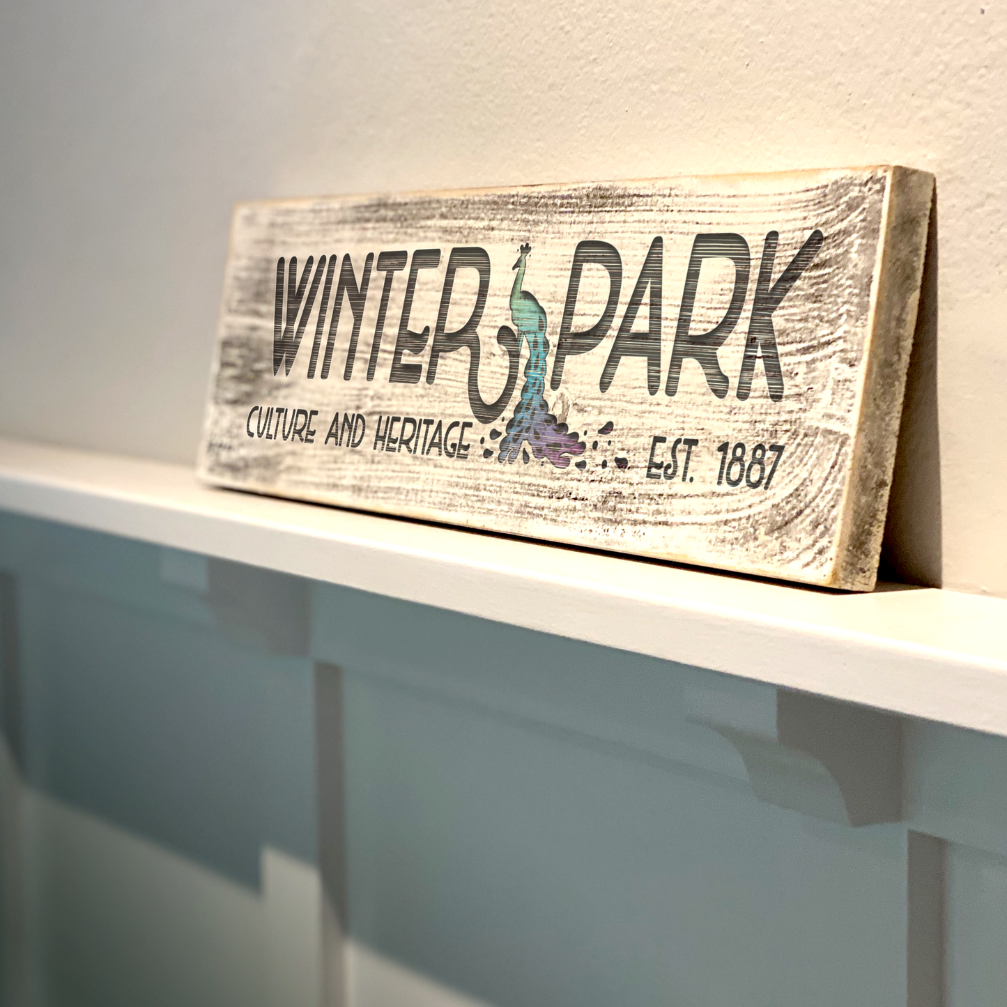 Winter Park Peacock - Handcrafted Artisan Wood Sign