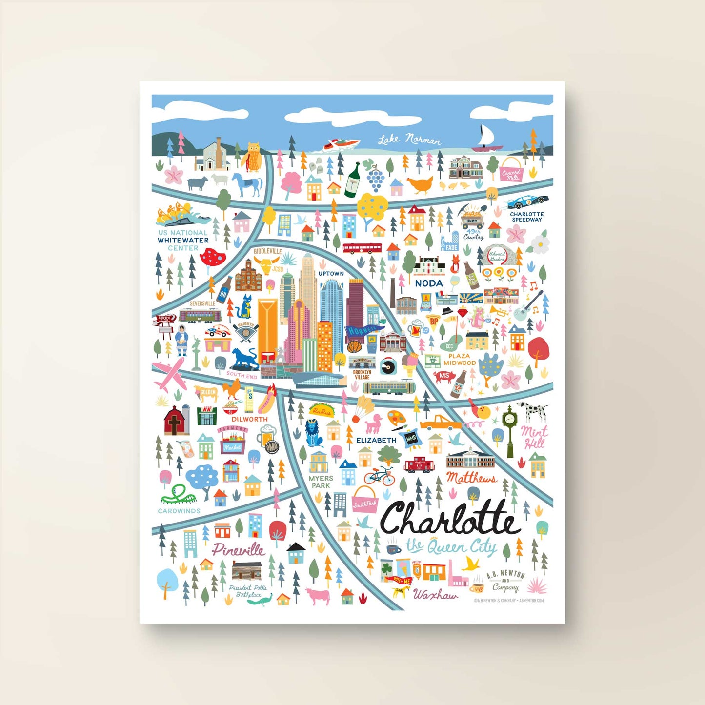 City of Charlotte North Carolina | Area Map Art Print - A. B. Newton and Company