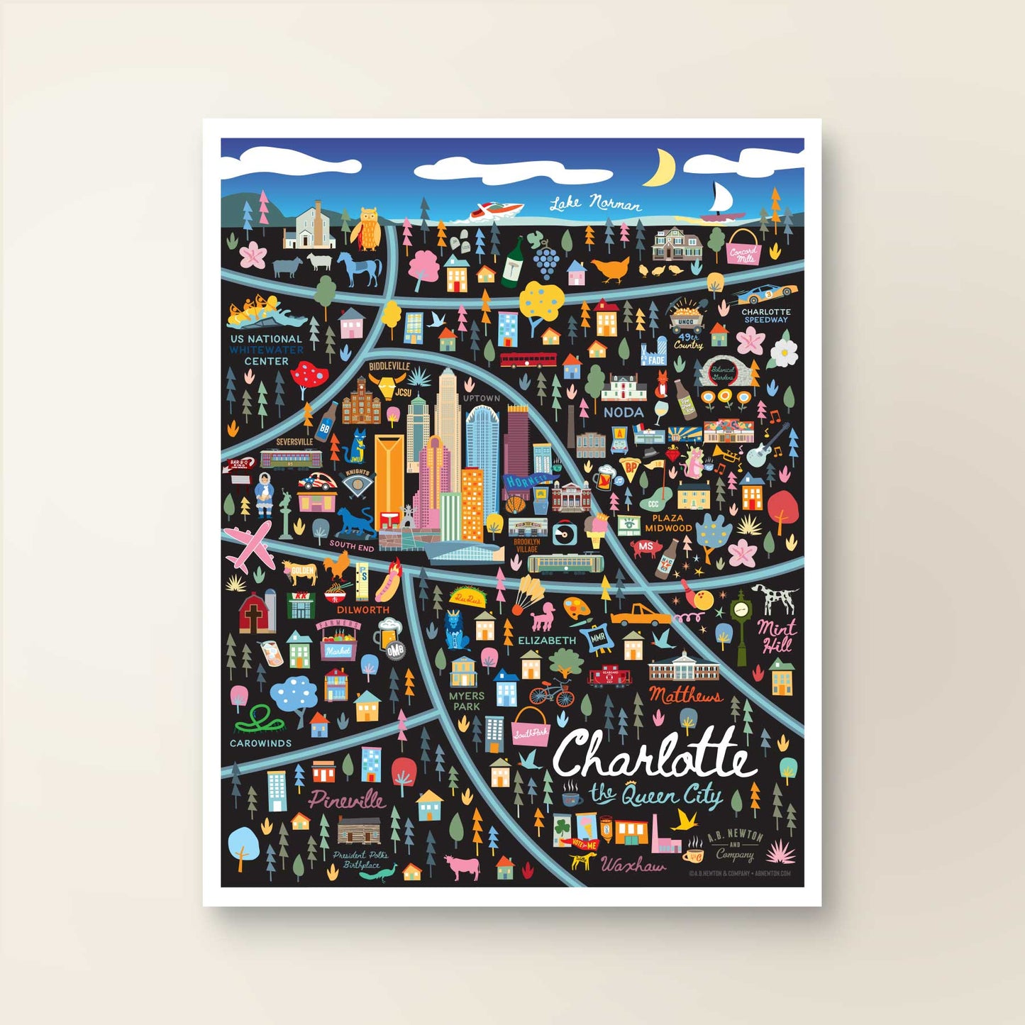 City of Charlotte North Carolina | Area Map Art Print - A. B. Newton and Company