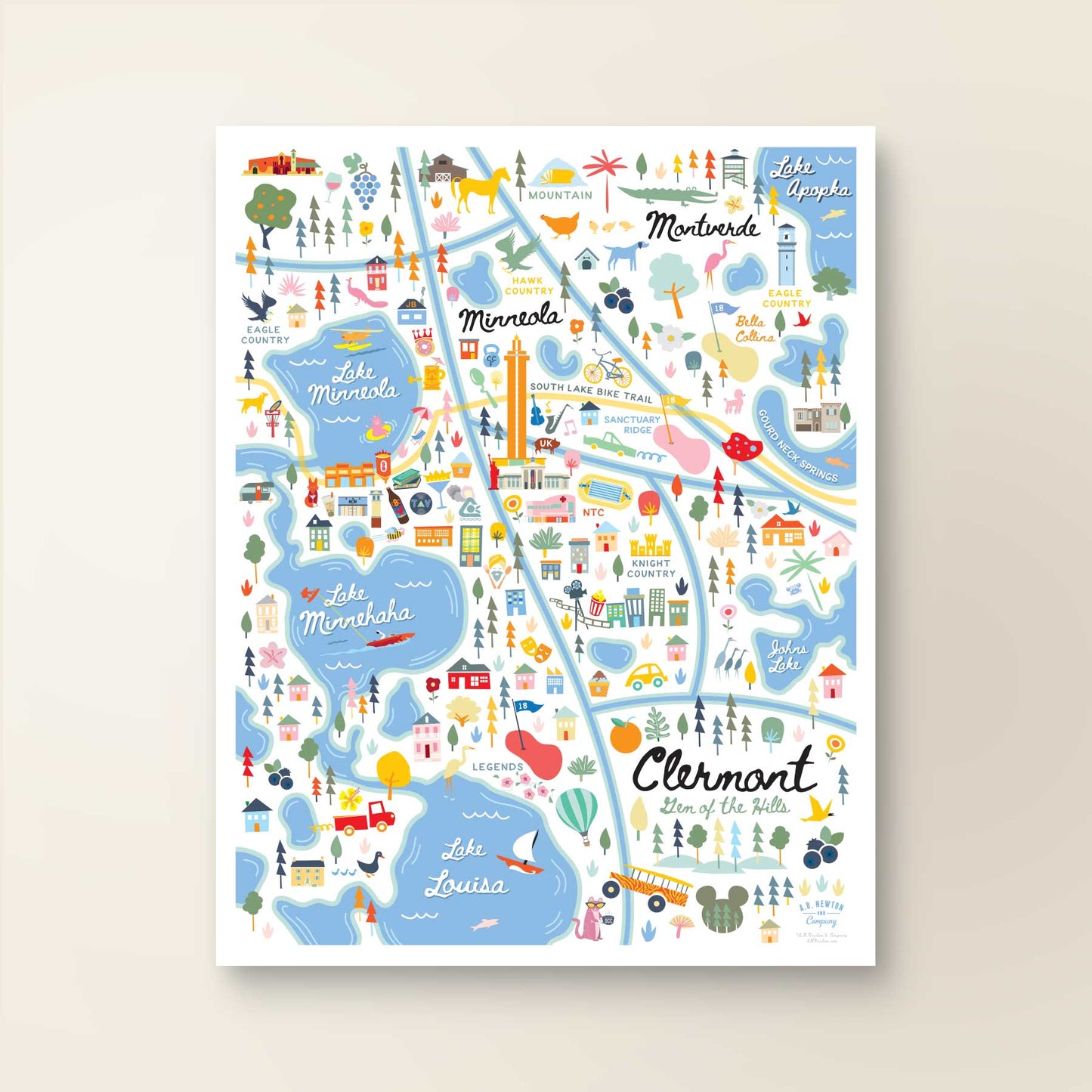 City of Clermont Florida | Area Map Art Print - A. B. Newton and Company