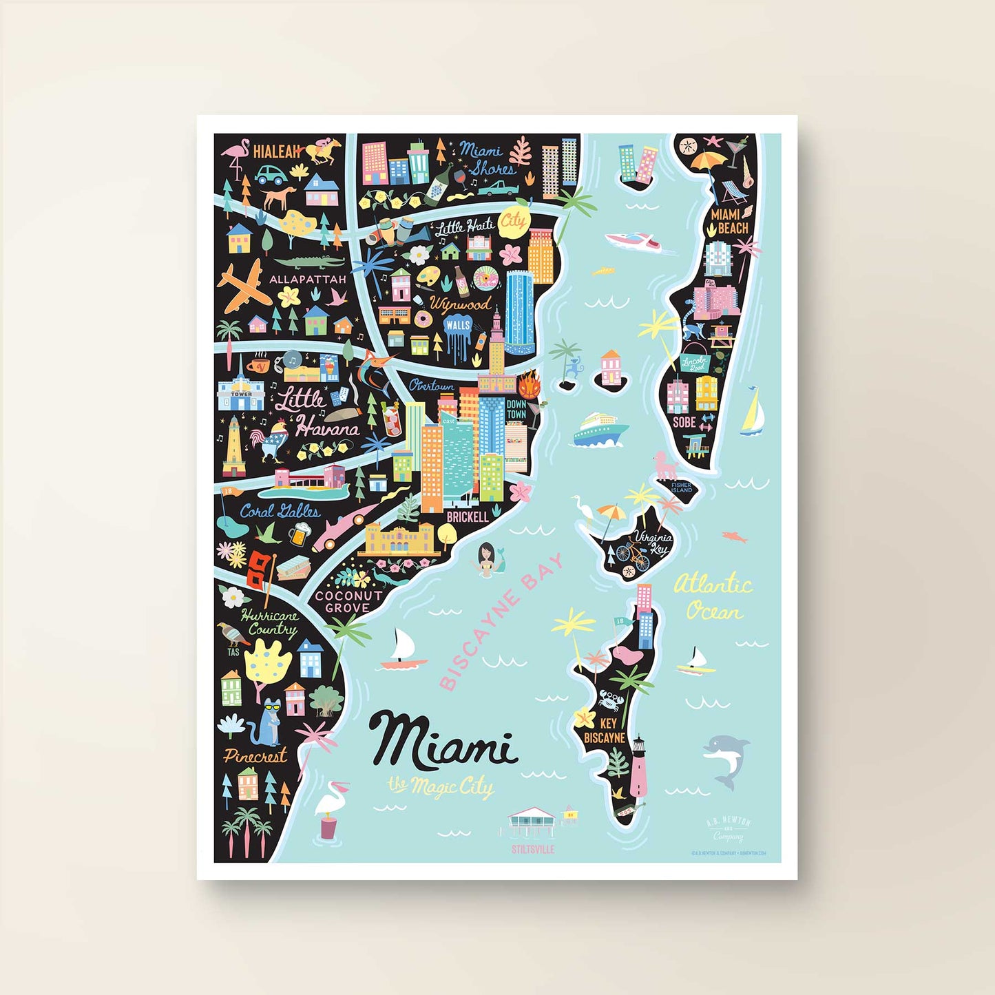 City of Miami Florida | Area Map Art Print - A. B. Newton and Company