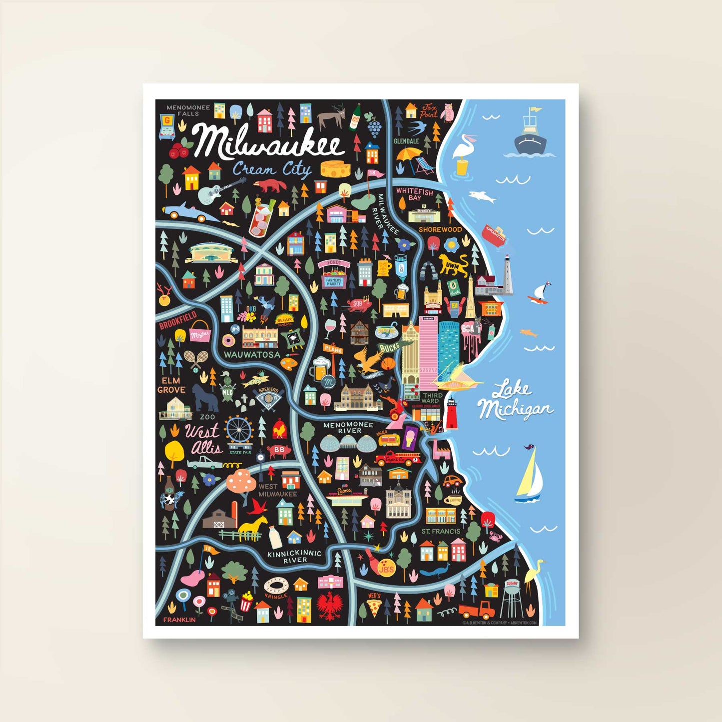 City of Milwaukee Wisconsin | Area Map Art Print - A. B. Newton and Company