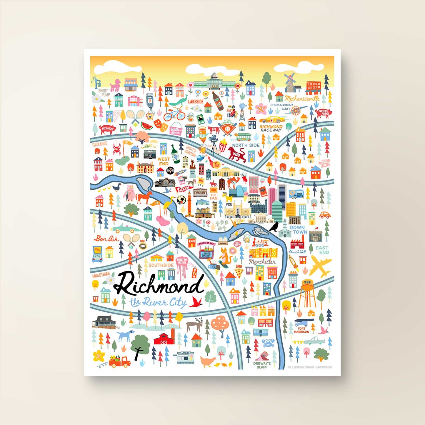 City of Richmond Virginia | Area Map Art Print - A. B. Newton and Company