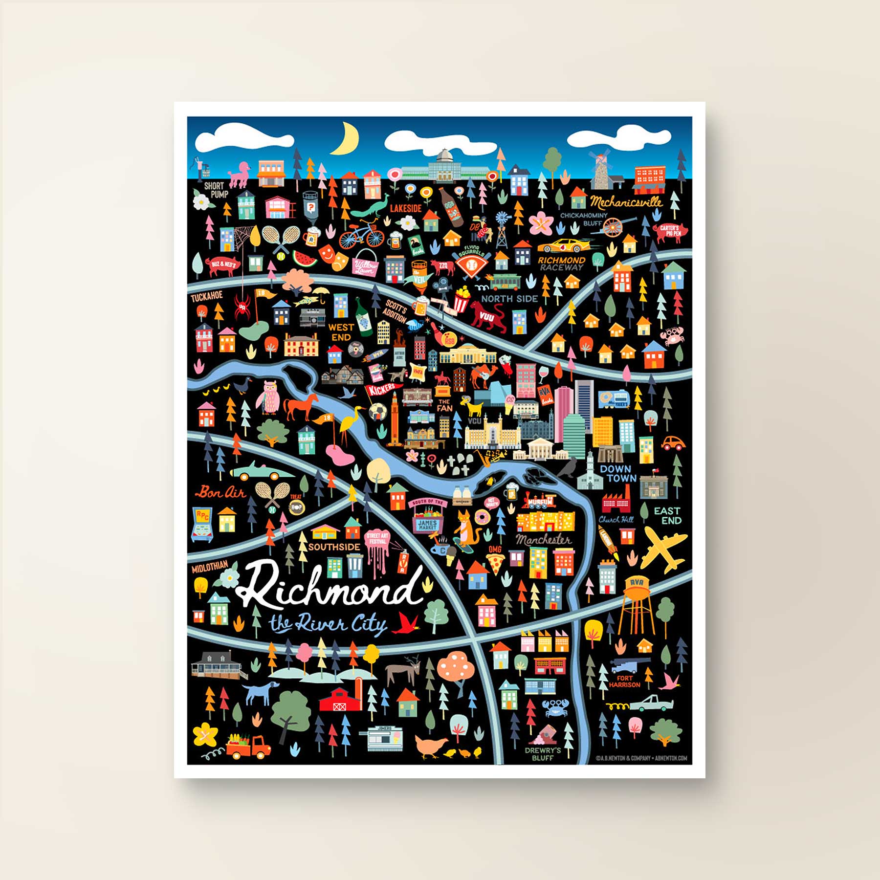 City of Richmond Virginia | Area Map Art Print - A. B. Newton and Company