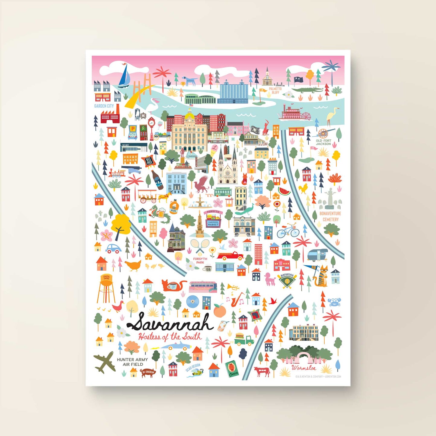 City of Savannah Georgia | Area Map Art Print - A. B. Newton and Company