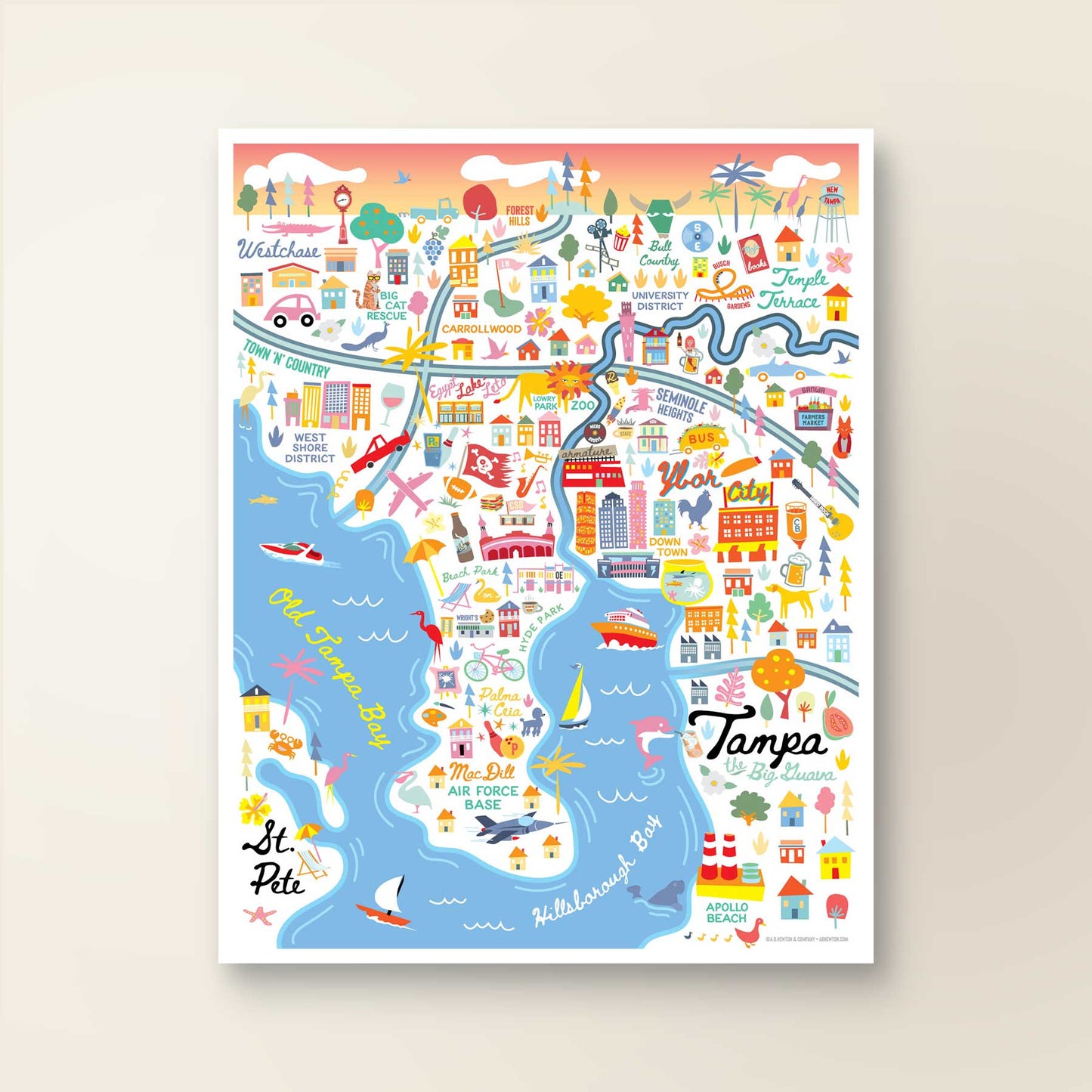 City of Tampa Florida | Area Map Art Print - A. B. Newton and Company