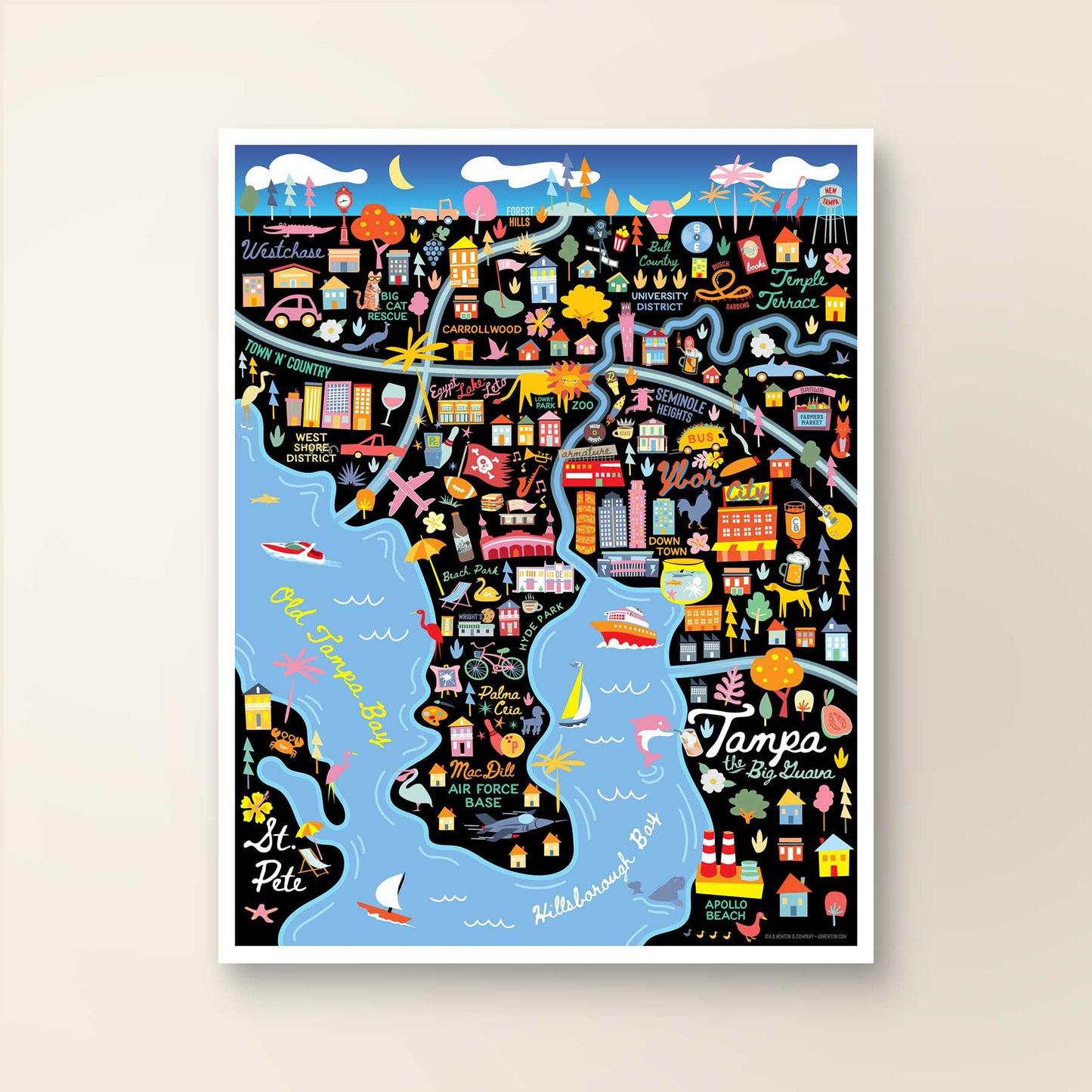 City of Tampa Florida | Area Map Art Print - A. B. Newton and Company