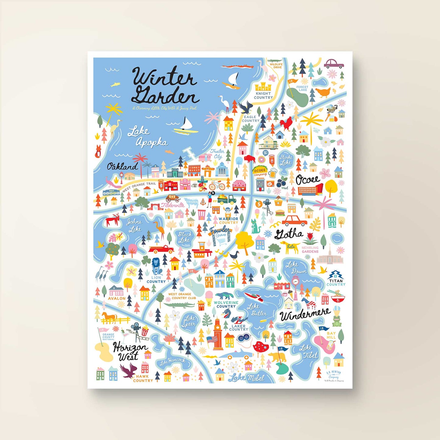 West Orange County Florida | Area Map Art Print - A. B. Newton and Company