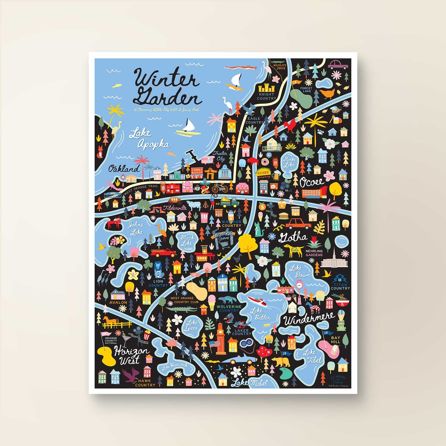 West Orange County Florida | Area Map Art Print - A. B. Newton and Company