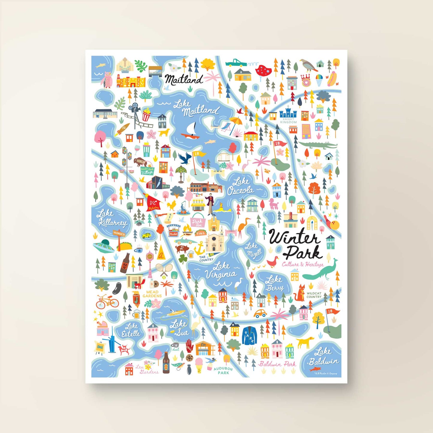 Winter Park Florida Area Map Art Print - A. B. Newton and Company
