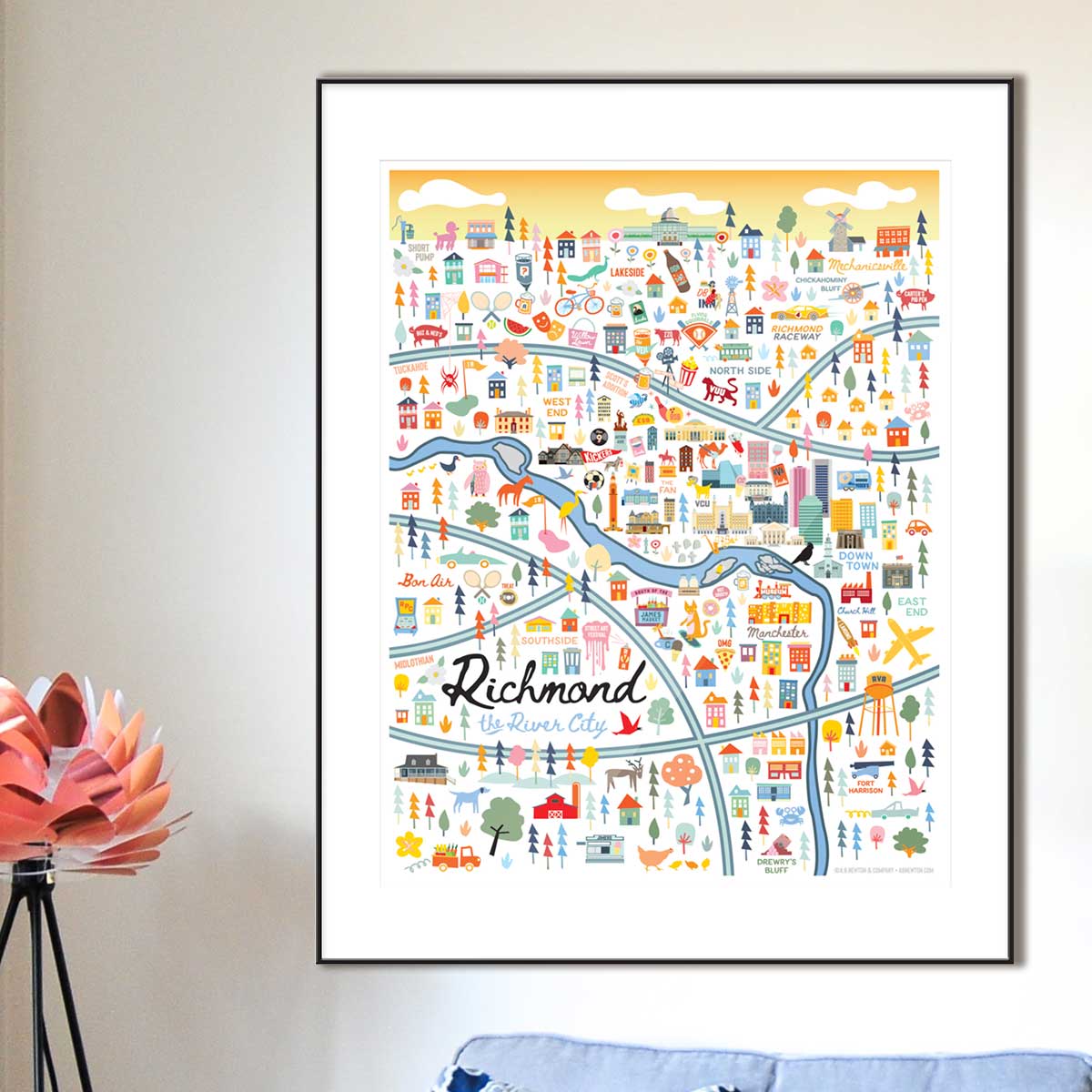 City of Richmond Virginia | Area Map Art Print - A. B. Newton and Company