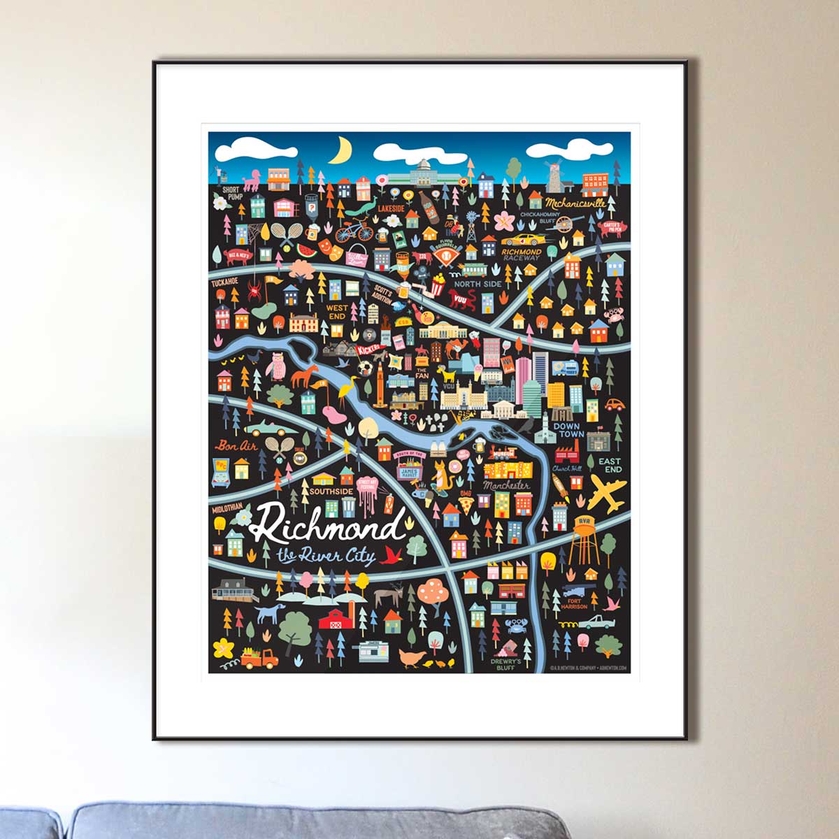 City of Richmond Virginia | Area Map Art Print - A. B. Newton and Company