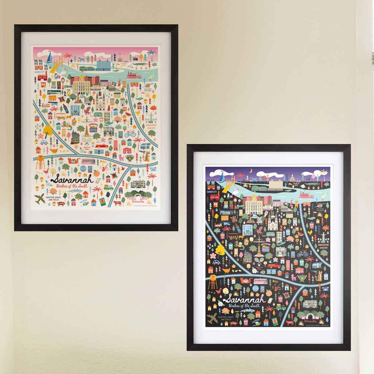 City of Savannah Georgia | Area Map Art Print - A. B. Newton and Company