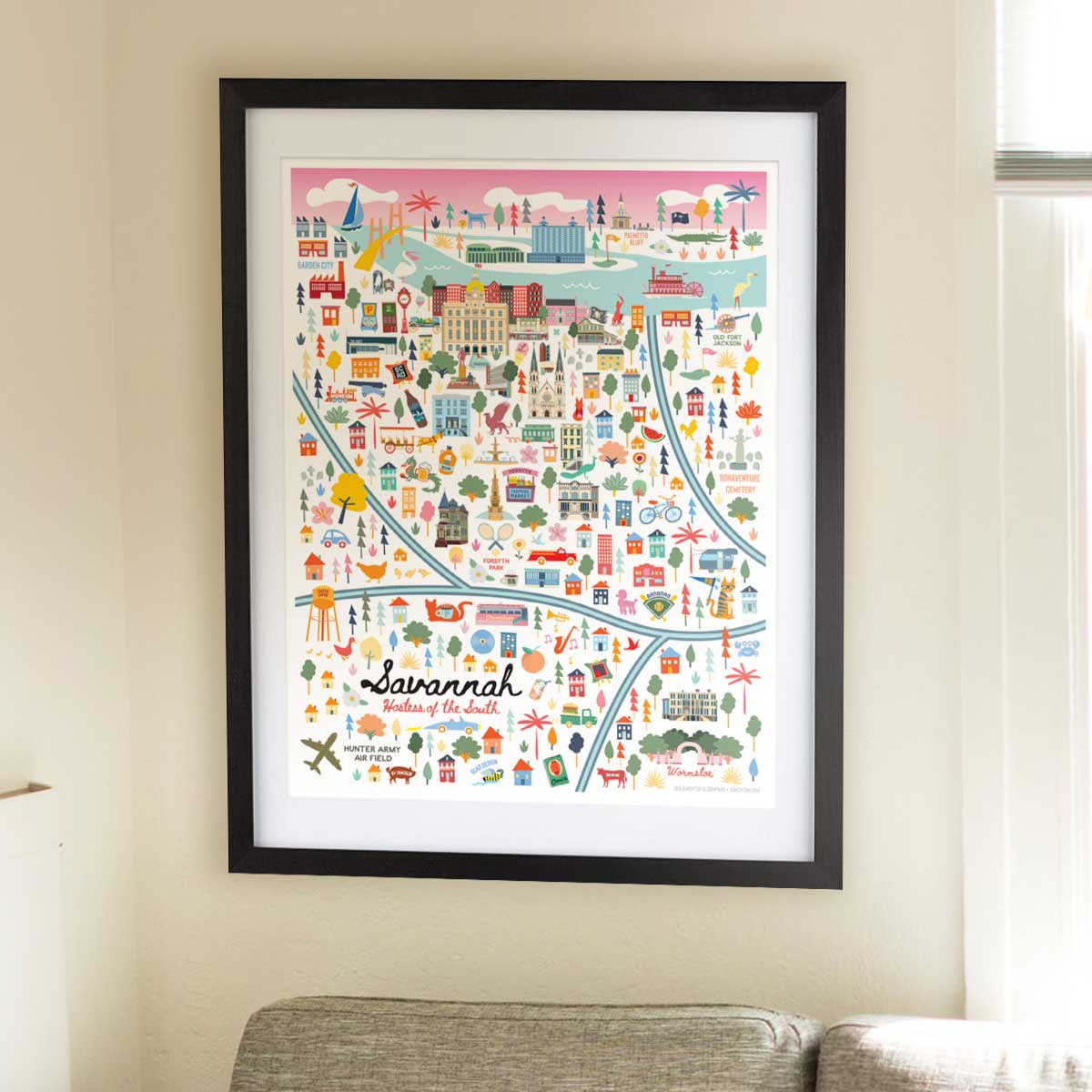 City of Savannah Georgia | Area Map Art Print - A. B. Newton and Company