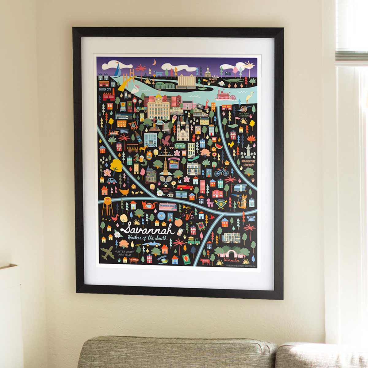 City of Savannah Georgia | Area Map Art Print - A. B. Newton and Company