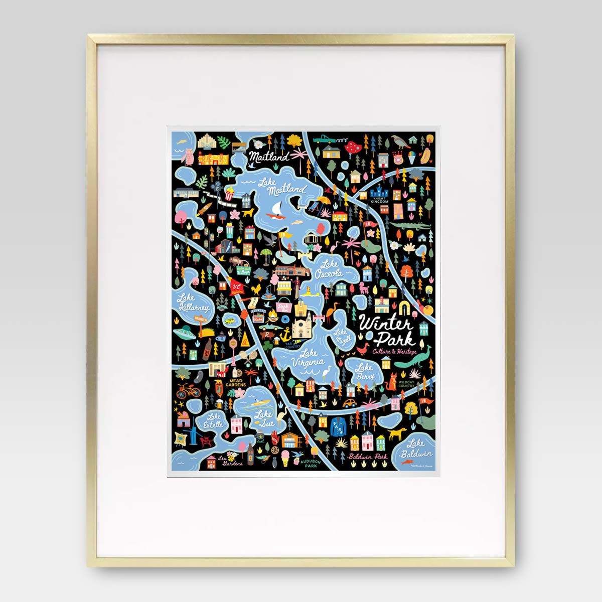 Winter Park Florida Area Map Art Print - A. B. Newton and Company