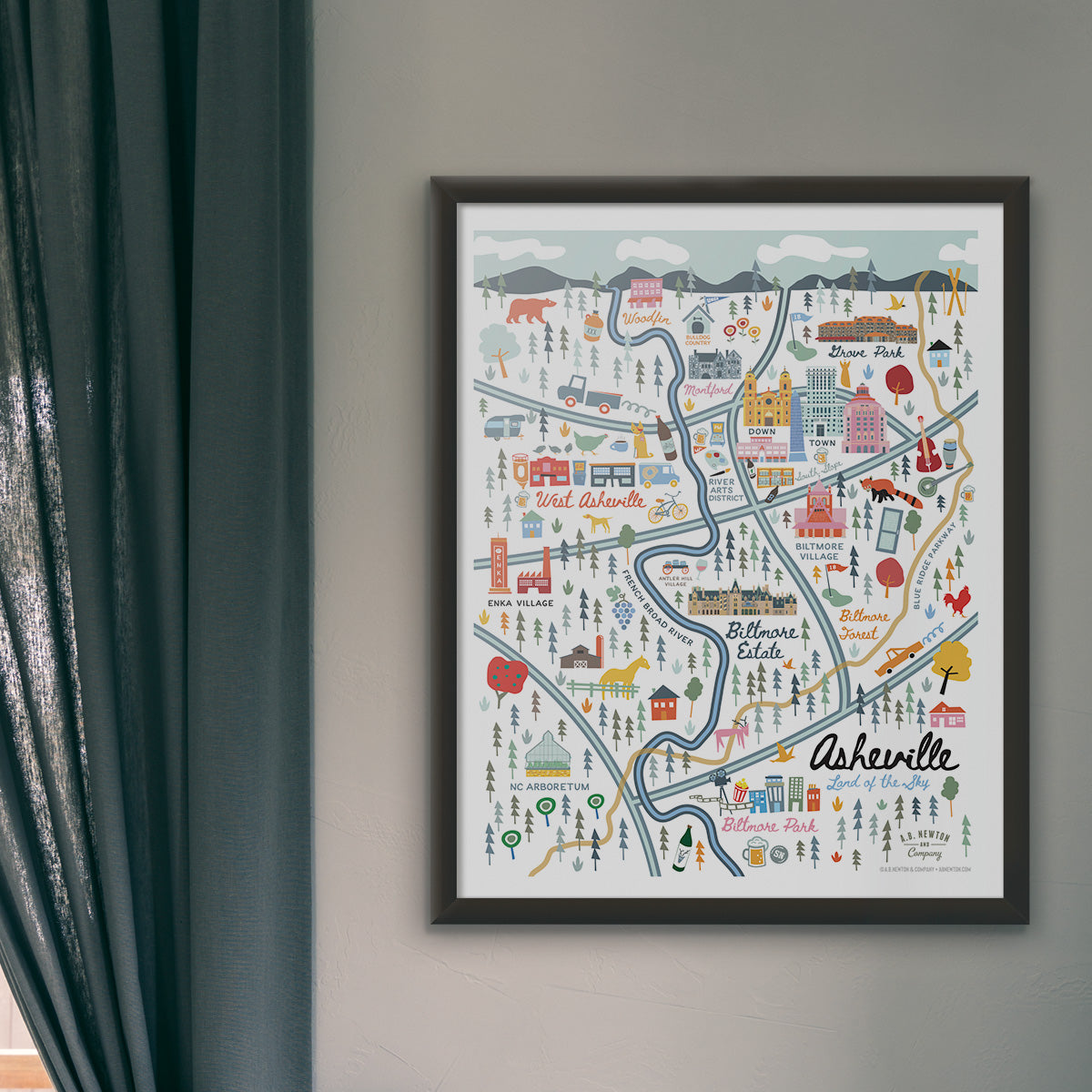 City of Asheville North Carolina | Area Map Art Print - A. B. Newton and Company