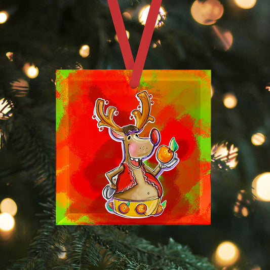 Festive Reindeer | Glass Holiday Ornament